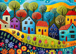 Abstract Painting Houses Jigsaw Puzzle