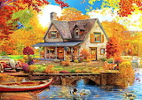 Desenhos de Autumn Cottage on the Lake Jigsaw Puzzle para colorir