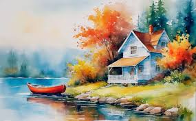 Desenhos de Autumn Lake House Jigsaw Puzzle 2 para colorir