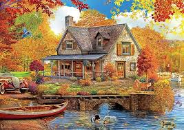 Desenhos de Autumn Lake House Jigsaw Puzzle para colorir