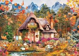 Desenhos de Autumn Mountain Pumpkin Cottage Jigsaw Puzzle para colorir