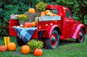Desenhos de Autumn Red Truck Jigsaw Puzzle para colorir