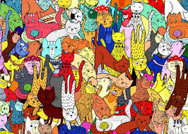 Desenhos de Cats Doodle Colorful Jigsaw Puzzle para colorir