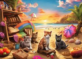 Cats Seaside Sunset Jigsaw Puzzle