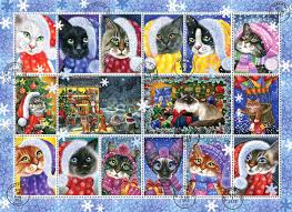 Desenhos de Christmas Cats Stamp Collection Jigsaw Puzzle para colorir