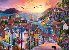 Coastal Town at Sunset Jigsaw Puzzle