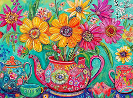 Colorful Teapot Garden Jigsaw Puzzle