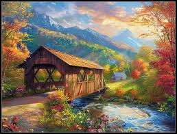 Covered Bridge in Fall Jigsaw Puzzle