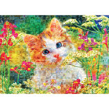 Cute Kitten in The Flowers Jigsaw Puzzle
