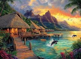 Dolphins Tropical Sunset Jigsaw Puzzle