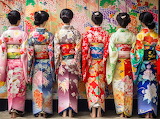 Desenhos de Elegant Kimono Beauties Jigsaw Puzzle para colorir