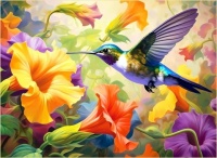 Desenhos de Flower Humningbird Jigsaw Puzzle para colorir