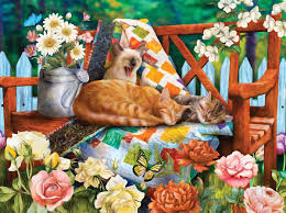 Desenhos de Garden Cats Jigsaw Puzzle para colorir