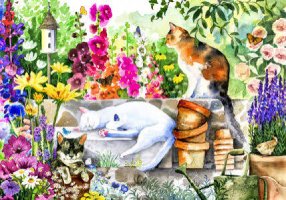 Desenhos de Garden Cats Watercolor Jigsaw Puzzle para colorir