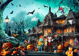 Desenhos de Horror Night Watch Party Halloween Jigsaw Puzzle para colorir