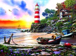 Lighthouse Harbor Art Jigsaw Puzzle