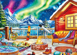 Desenhos de Northern Lights at the Cabin Jigsaw Puzzle para colorir