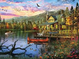 Peaceful Sunset Cabin Jigsaw Puzzle