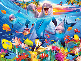 Desenhos de Playful Dolphins Jigsaw Puzzle para colorir