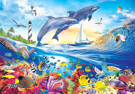 Desenhos de Playful Summer Dolphins Jigsaw Puzzle para colorir