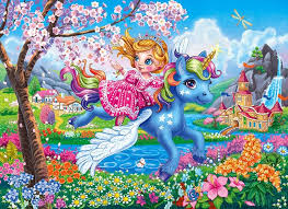 Desenhos de Princess with Her Unicorn Jigsaw Puzzle para colorir