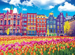 Rainbow Buildings and Tulips in Amsterdam Jigsaw Puzzle