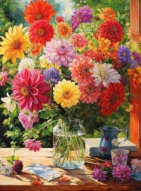 Rainbow Dahlia Delight Jigsaw Puzzle