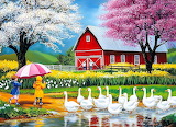 Rainy Day Geese on the Farm Jigsaw Puzzle