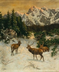 Red Deer in the Alps in Winter Jigsaw Puzzle