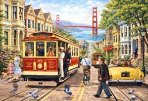 Desenhos de San Francisco Trolley Art Jigsaw Puzzle para colorir