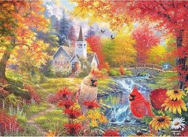 Desenhos de Secluded Church in Fall Jigsaw Puzzle para colorir