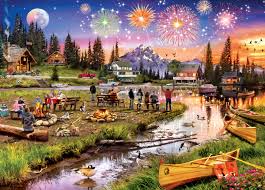 Summer Fireworks at the River Jigsaw Puzzle
