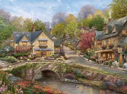 Summer in Cobblestone Village Jigsaw Puzzle
