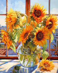 Sunflowers in Glass Vase Jigsaw Puzzle