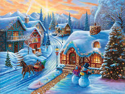 Desenhos de Sunset Christmas Village Jigsaw Puzzle para colorir