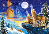 Winter Night Wolf Howl Jigsaw Puzzle