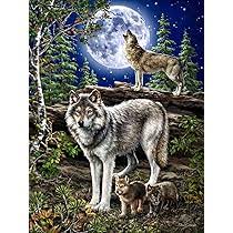 Wolf Pack in Moonlight a Night Jigsaw Puzzle