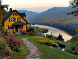 Yellow House by the Lake Jigsaw Puzzle